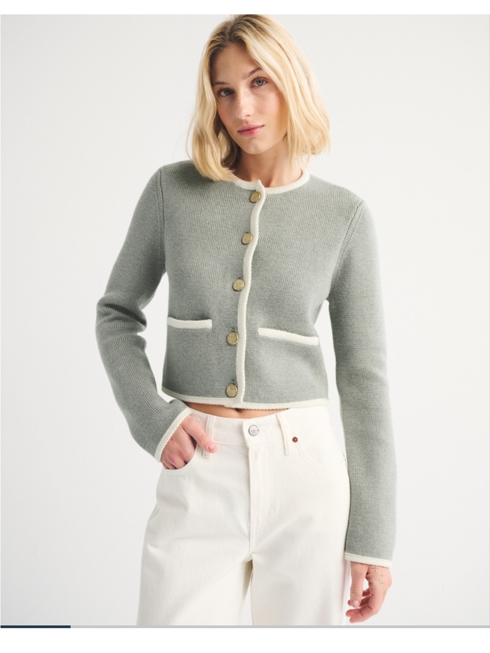NWT Abercrombie & Fitch Collarless Sweater Jacket - Picture 2 of 6